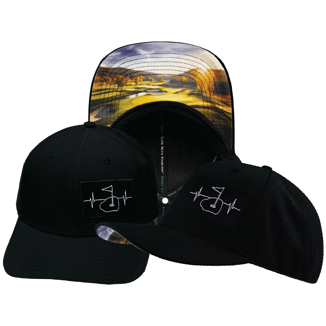 Golf Hat - Baseball Hat Fit - Black - Laser Mesh