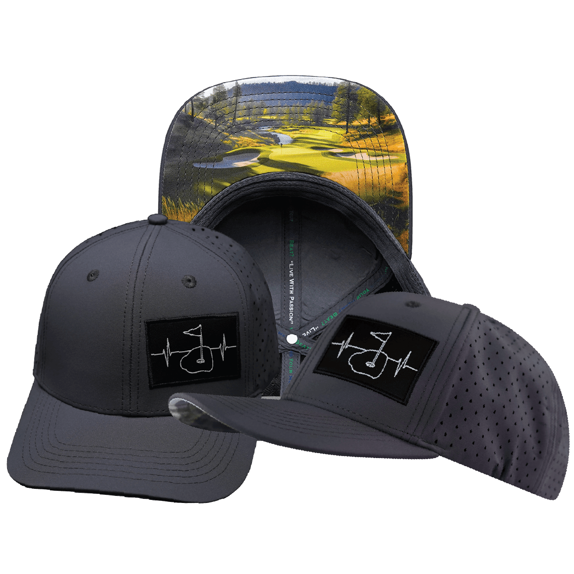 Golf Hat - Baseball Hat Fit - Charcoal - Laser Mesh
