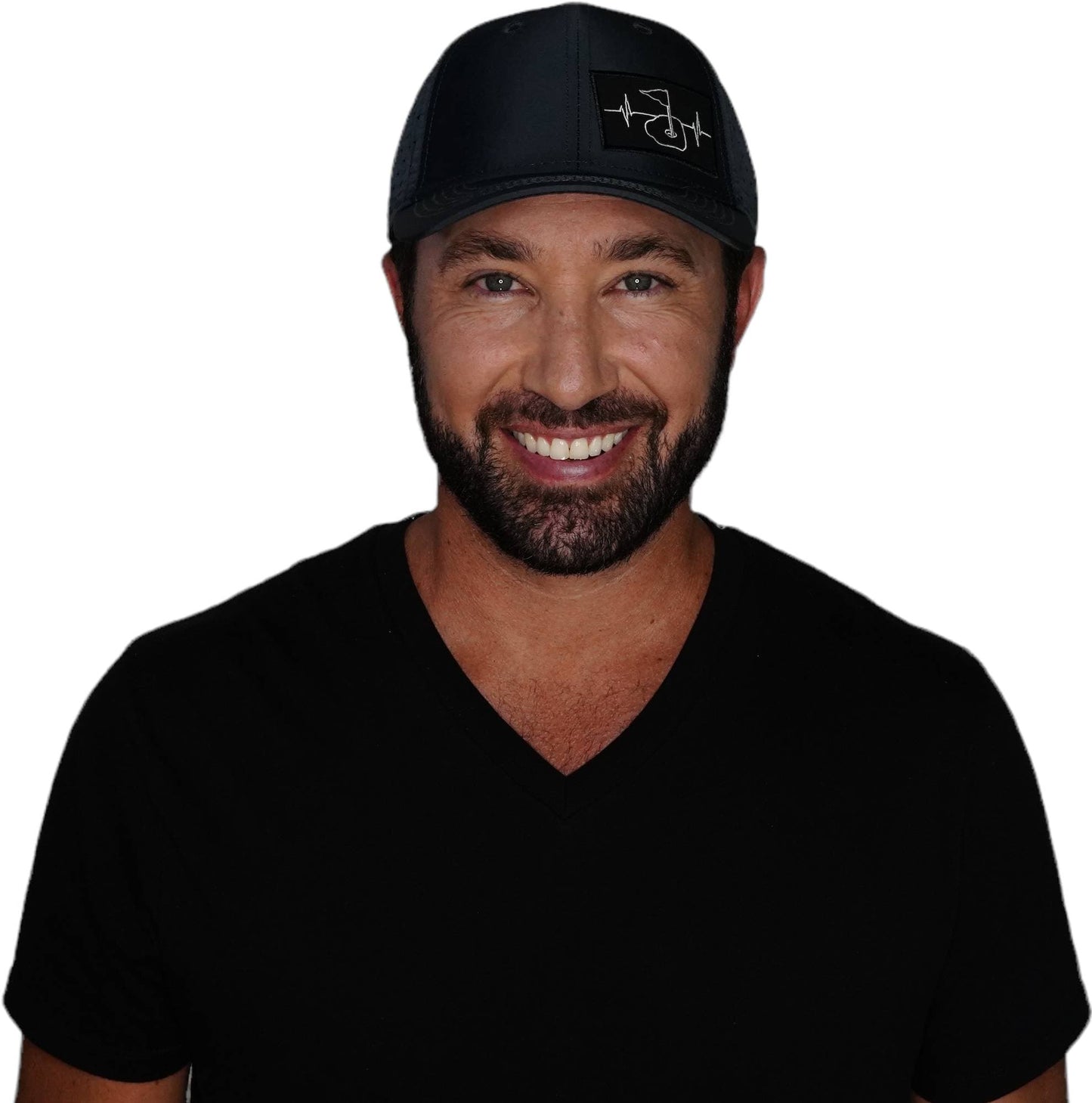 Golf Hat - Baseball Hat Fit - Black - Laser Mesh