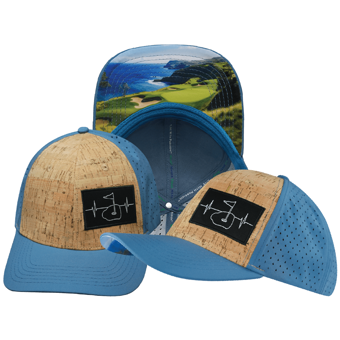Golf Hat - Baseball Hat Fit - Cork - Slate Blue - Laser Mesh