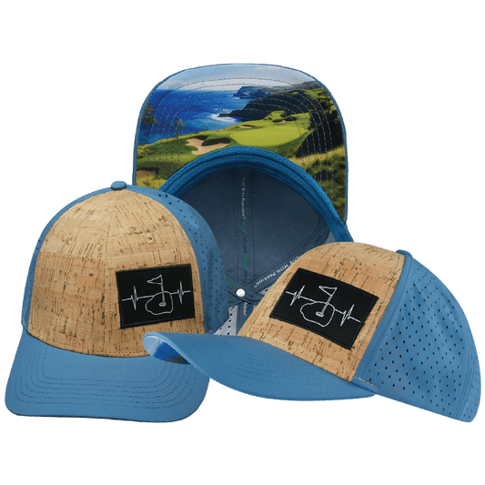 Golf Hat - Baseball Hat Fit - Cork - Slate Blue - Laser Mesh