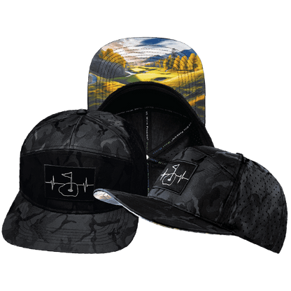Golf Hat - Flat Bill - Black Camo - Laser Mesh