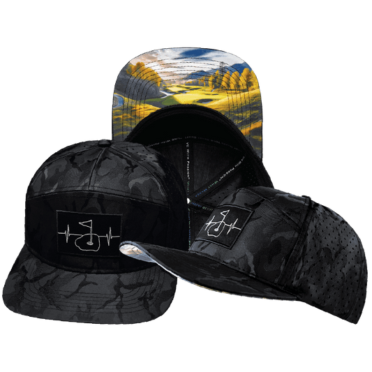 Golf Hat - Flat Bill - Black Camo - Laser Mesh