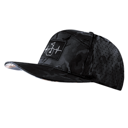 Golf Hat - Flat Bill - Black Camo - Laser Mesh