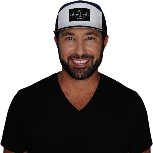 Golf Hat - Flat Bill - Black / White / Navy - Laser Mesh