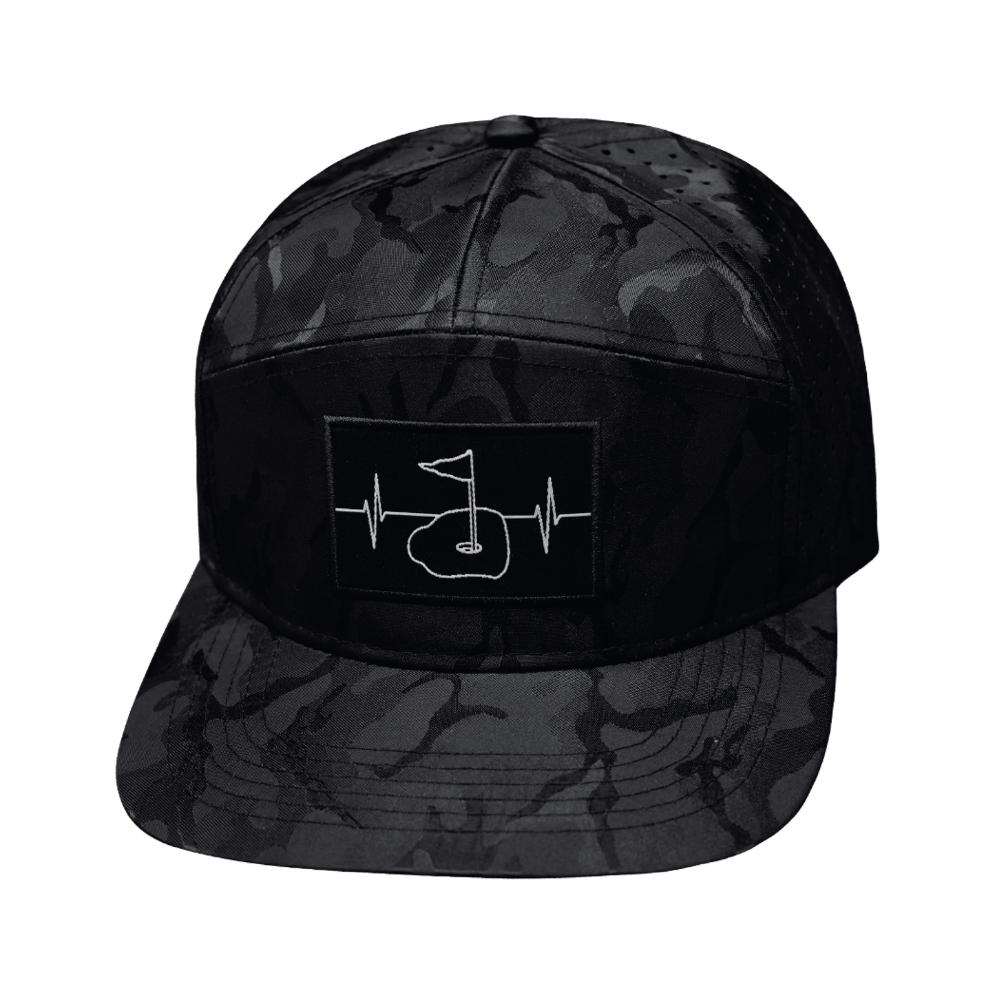 Golf Hat - Flat Bill - Black Camo - Laser Mesh