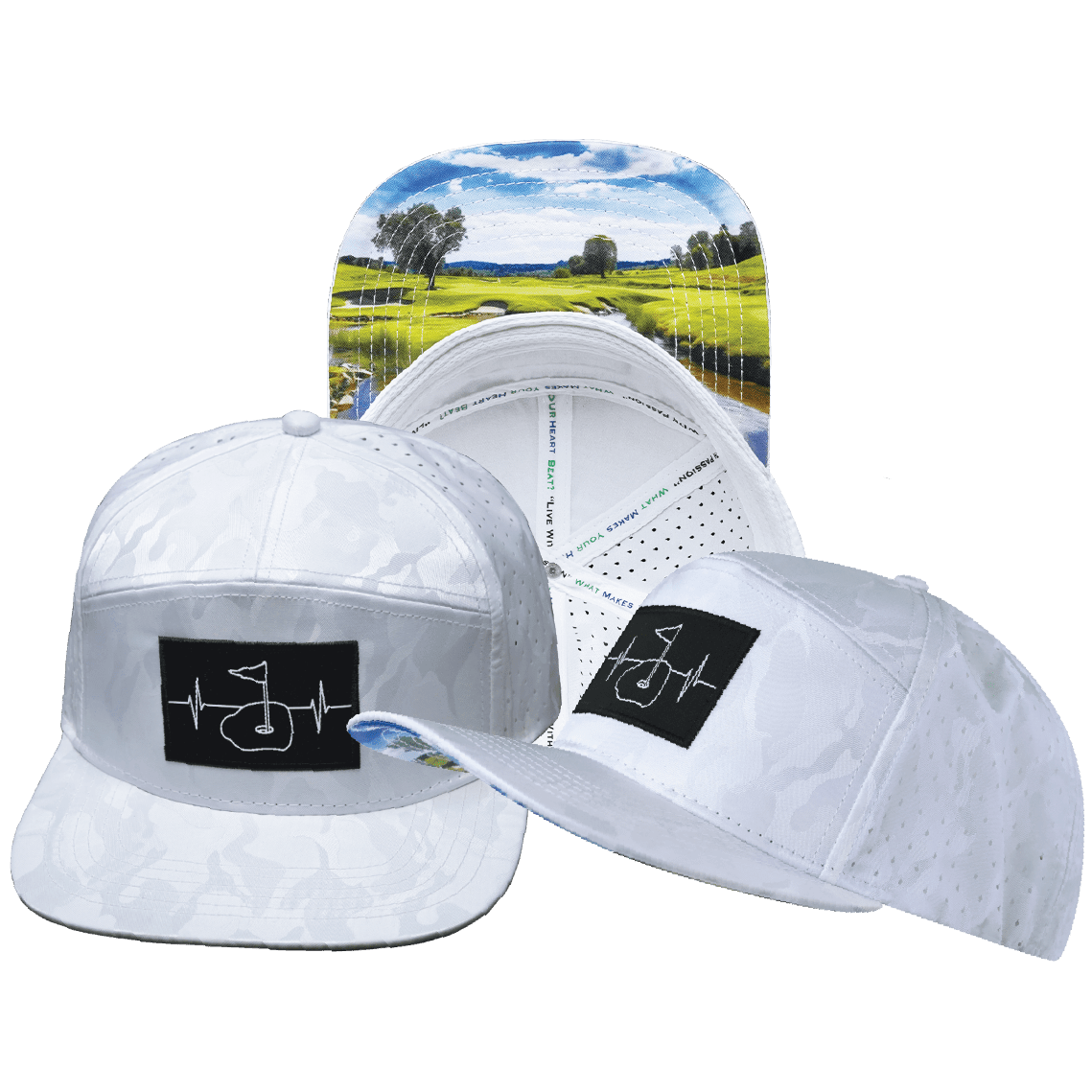 Golf Hat - Flat Bill - White Camo - Laser Mesh