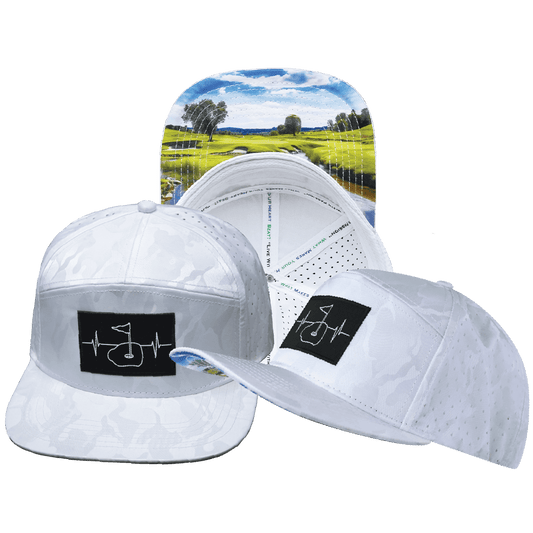 Golf Hat - Flat Bill - White Camo - Laser Mesh