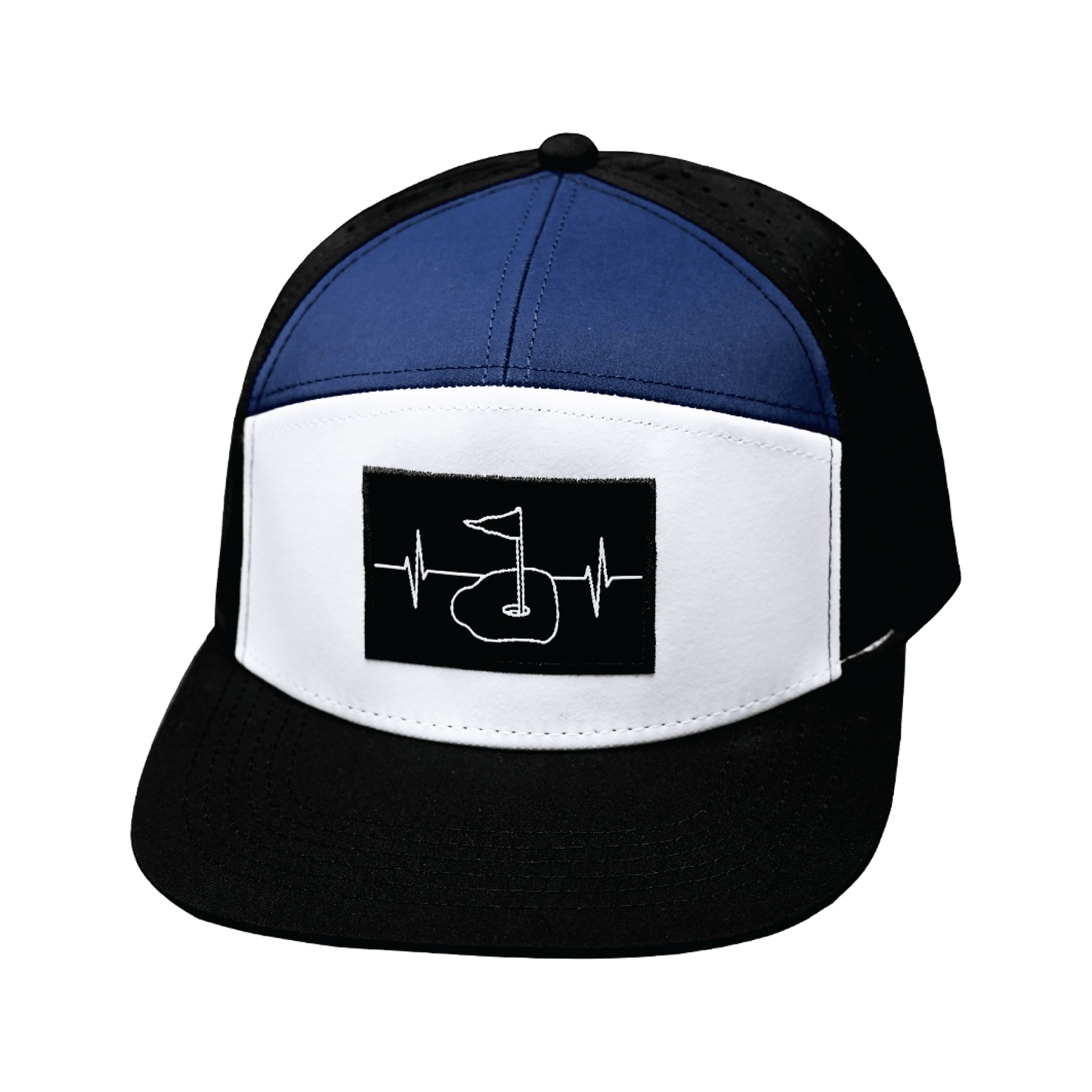 Golf Hat - Flat Bill - Black / White / Navy - Laser Mesh