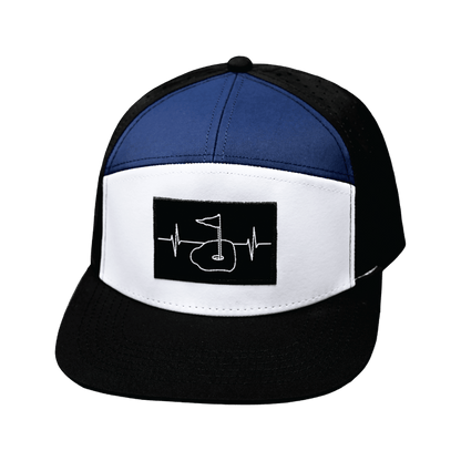 Golf Hat - Flat Bill - Black / White / Navy - Laser Mesh