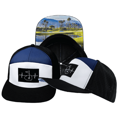 Golf Hat - Flat Bill - Black / White / Navy - Laser Mesh