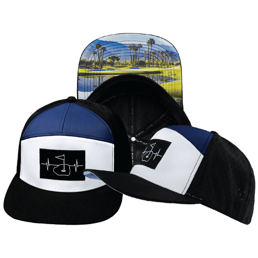Golf Hat - Flat Bill - Black / White / Navy - Laser Mesh