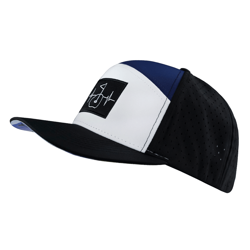 Golf Hat - Flat Bill - Black / White / Navy - Laser Mesh