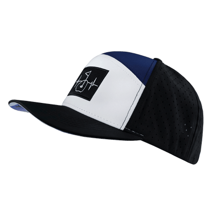Golf Hat - Flat Bill - Black / White / Navy - Laser Mesh