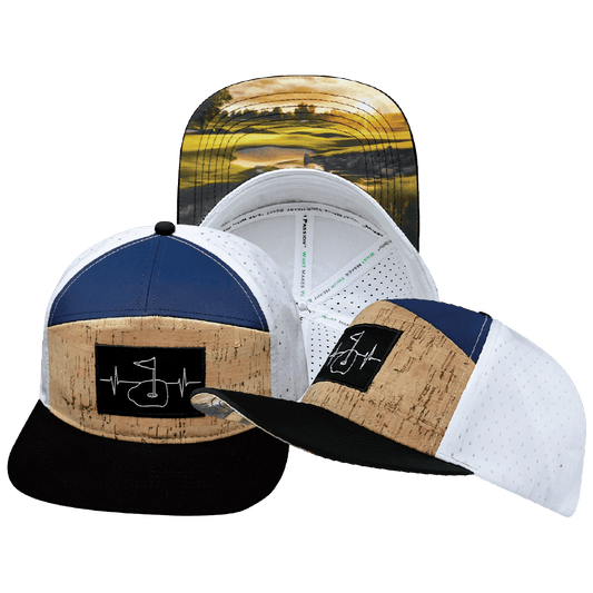 Golf Hat - Flat Bill - Cork - Black / Navy / White - Laser Mesh