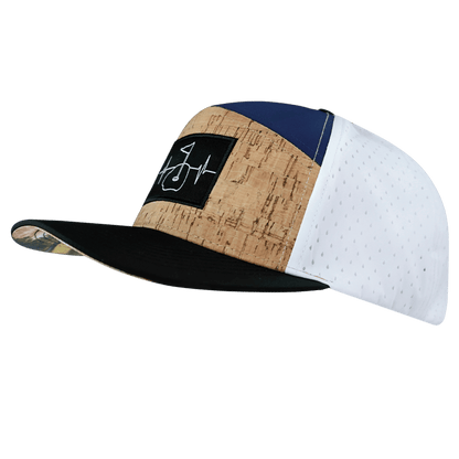 Golf Hat - Flat Bill - Cork - Black / Navy / White - Laser Mesh
