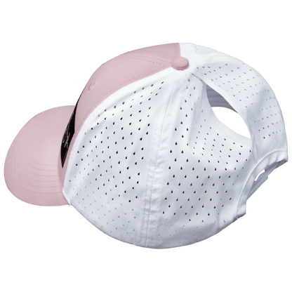 Golf Hat - Low Profile - Ponytail - Light Pink / White - Laser Mesh