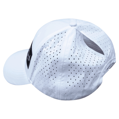 Golf Hat - Low Profile - Ponytail - White - Laser Mesh