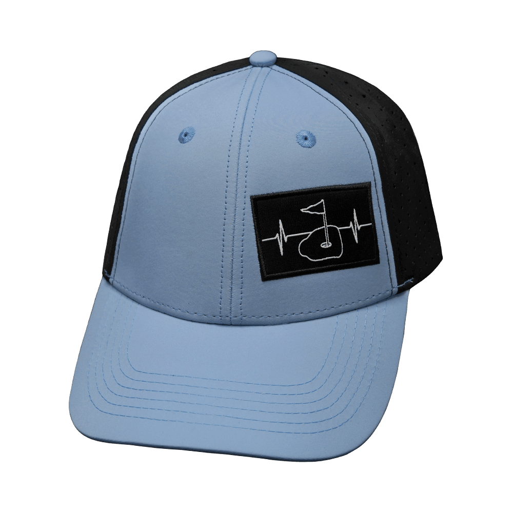Golf Hat - Low Profile - Ponytail - Baby Blue / Black - Laser Mesh