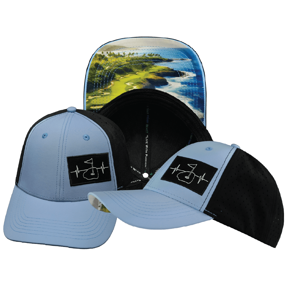 Golf Hat - Low Profile - Ponytail - Baby Blue / Black - Laser Mesh