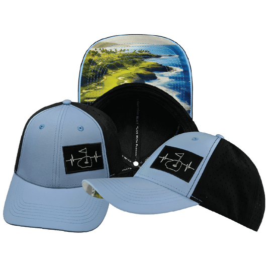 Golf Hat - Low Profile - Ponytail - Baby Blue / Black - Laser Mesh