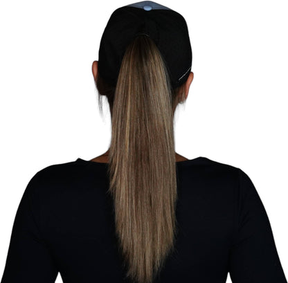 Golf Hat - Low Profile - Ponytail - Baby Blue / Black - Laser Mesh