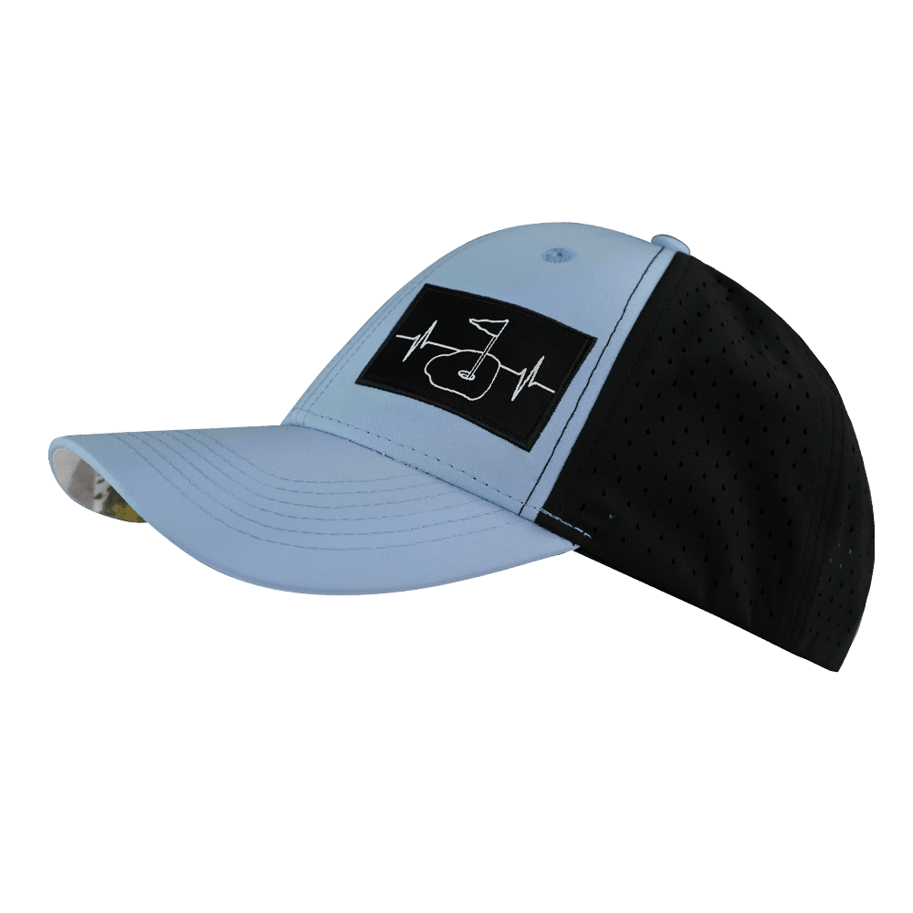 Golf Hat - Low Profile - Ponytail - Baby Blue / Black - Laser Mesh