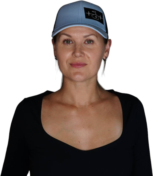 Golf Hat - Low Profile - Ponytail - Baby Blue / Black - Laser Mesh