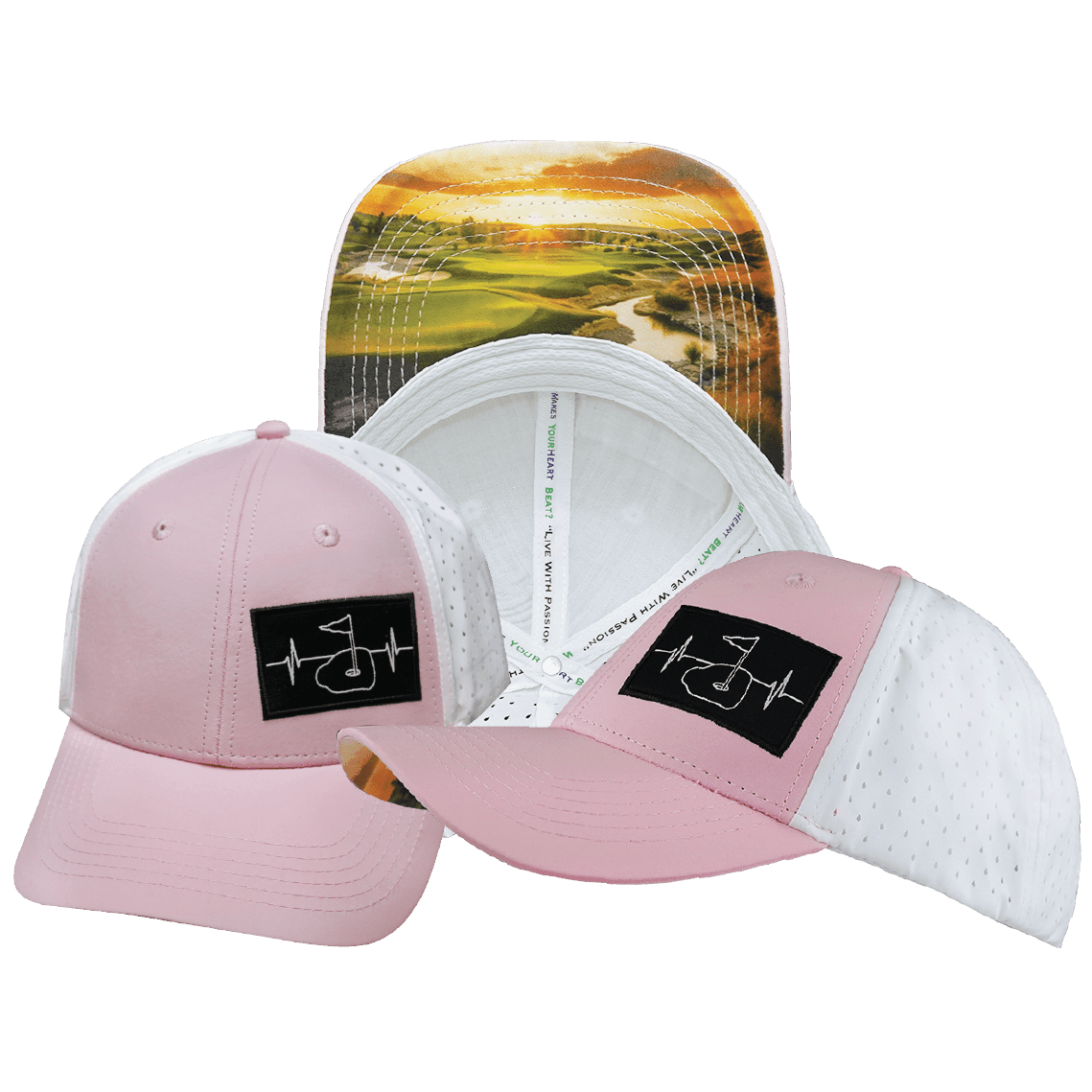Golf Hat - Low Profile - Ponytail - Light Pink / White - Laser Mesh
