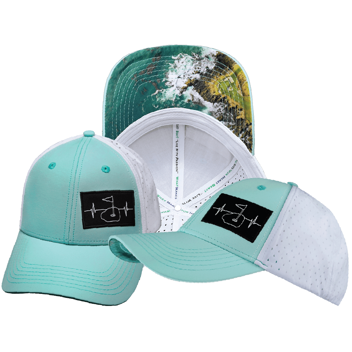Golf Hat - Low Profile - Ponytail - Mint Green / White - Laser Mesh
