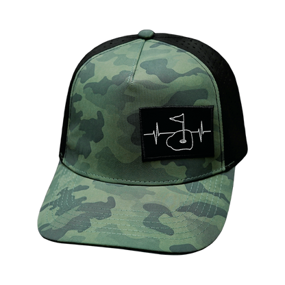 Golf Hat - Trucker Hat - Soft Teal Camo / Black - Laser Mesh