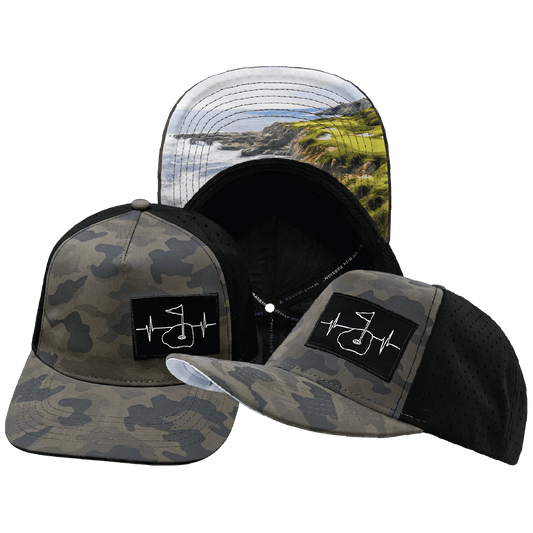Golf Hat - Trucker Hat - Soft Charcoal Camo / Black - Laser Mesh