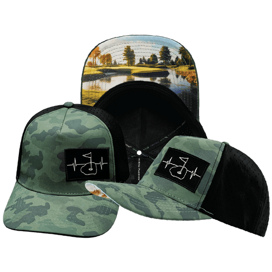 Golf Hat - Trucker Hat - Soft Teal Camo / Black - Laser Mesh