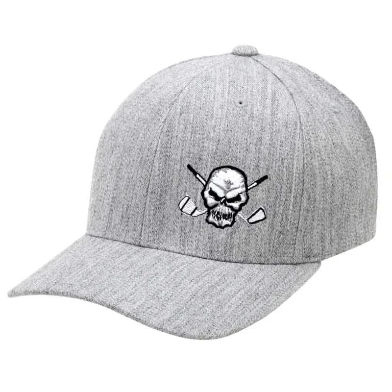 Skull Design Fitted Golf Hat (Light Heather Grey)
