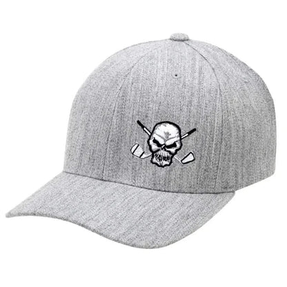 Skull Design Fitted Golf Hat (Light Heather Grey)