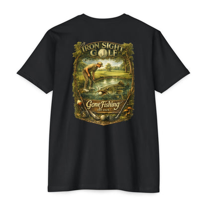 Gone Fishing Catfish Golf T-Shirt — Iron Sight's Ball in the Water