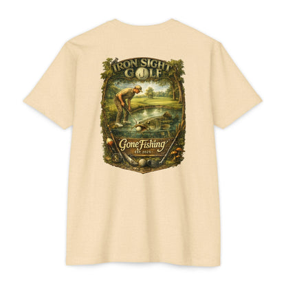 Gone Fishing Catfish Golf T-Shirt — Iron Sight's Ball in the Water
