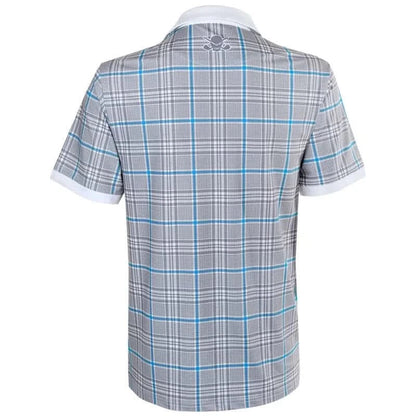 Plaid Cool-Stretch Men's Golf Shirt – Blue/Grey