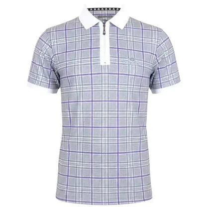 HT Plaid Cool-Stretch Men's Golf Shirt - Purple/Grey