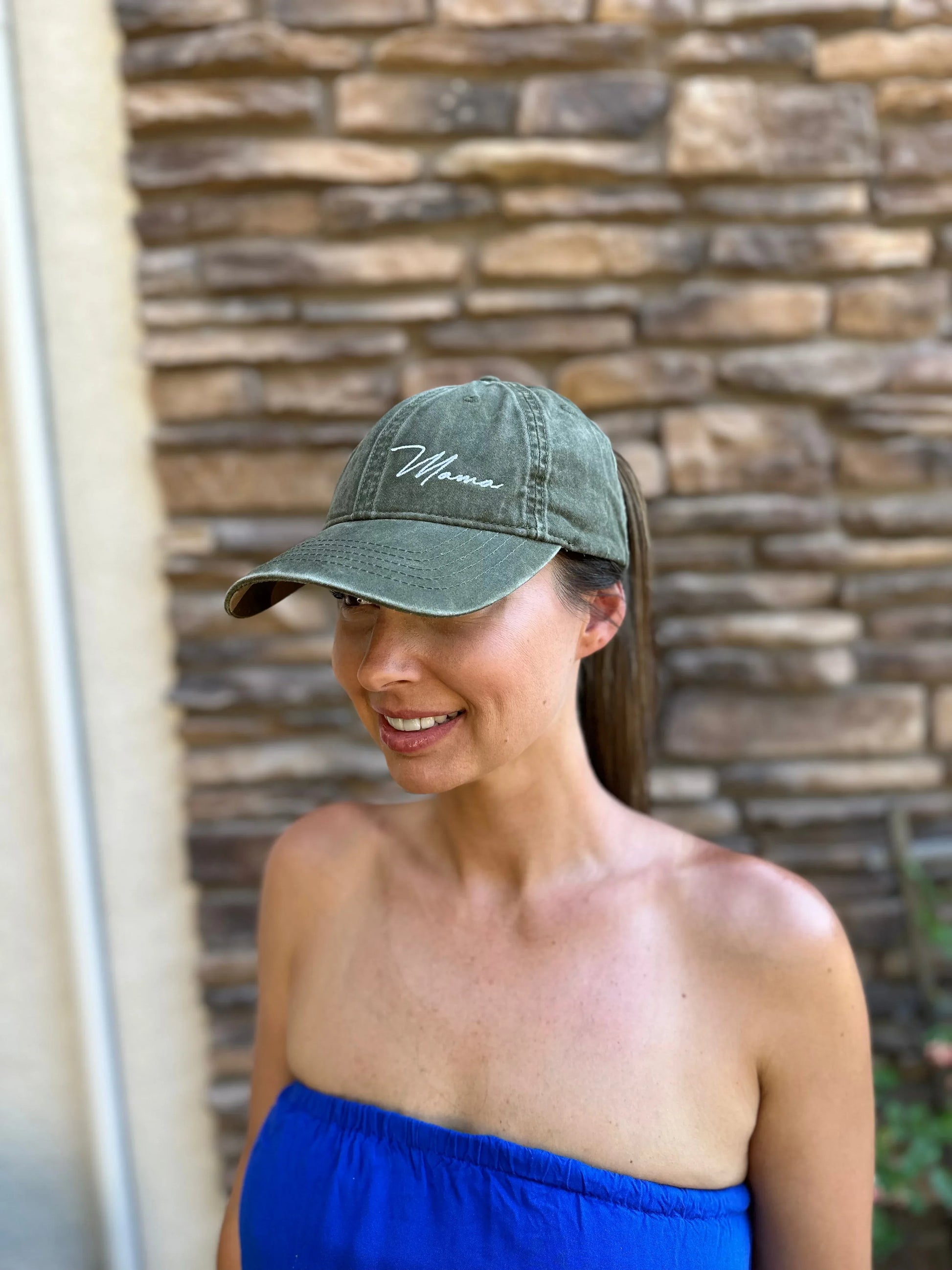 Olive Green/Camo Pony Tail Mama Hat - GOLF LEAGUE