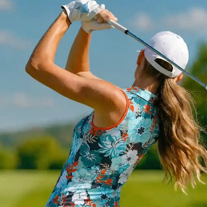 Ladies Aloha Sleeveless Cool-Stretch Golf Shirt (Teal/Orange)