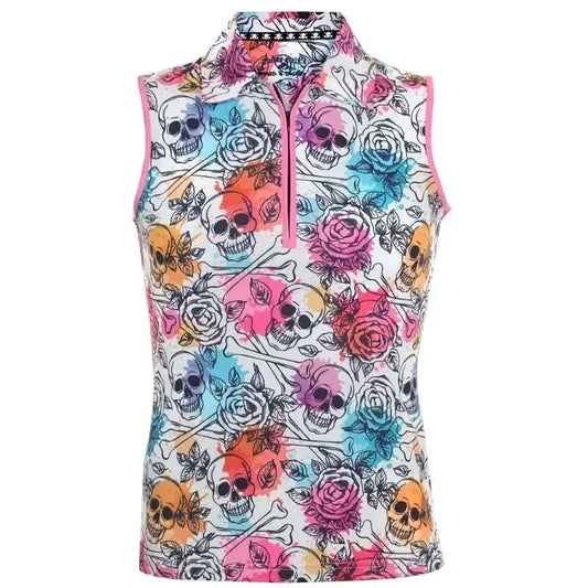 Ladies Skull & Roses Cool-Stretch Golf Shirt (Multicolor)