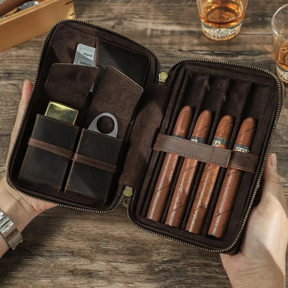 Leather Travel Cigar Humidor Box – Portable Cigar Case