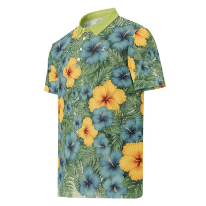 Sunrise: Blue N Yellow Hibiscus | Polo Shirt (slim fit)