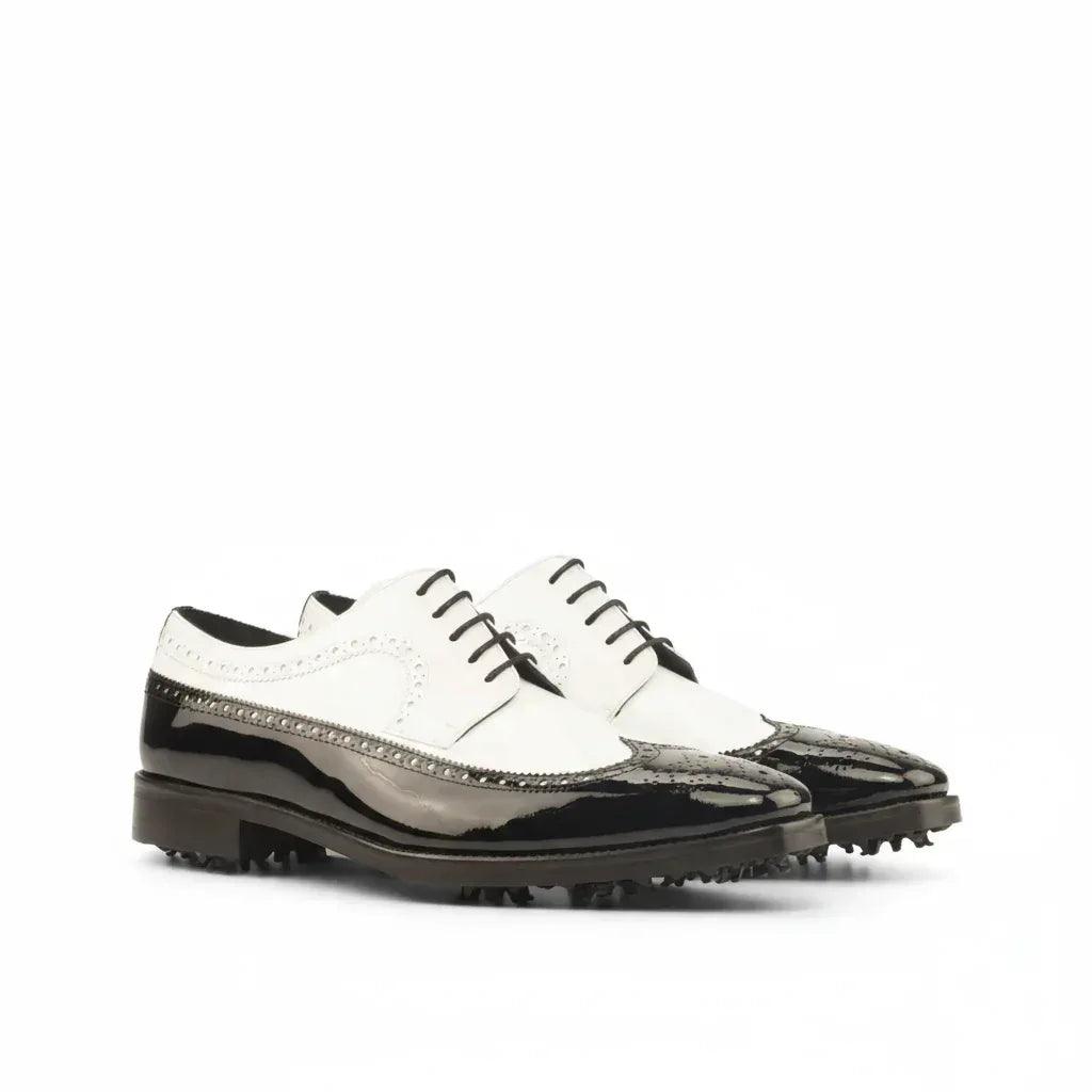 mina-long-blucher-golf-shoes-men-black-white-467 - GOLF LEAGUE
