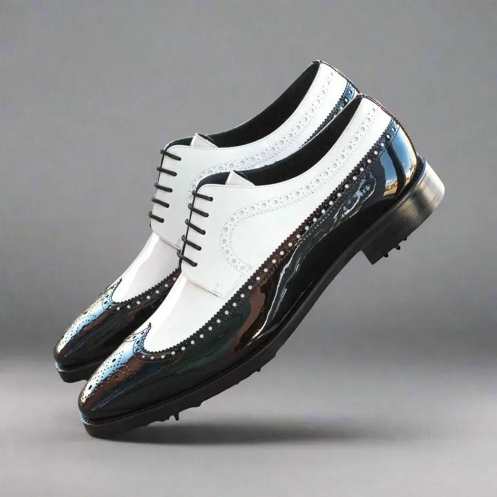 mina-long-blucher-golf-shoes-men-black-white-wingtip-842 - GOLF LEAGUE