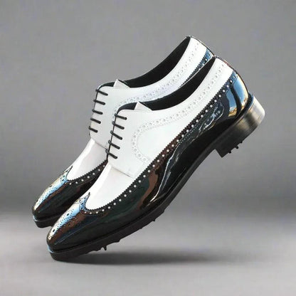 mina-long-blucher-golf-shoes-men-black-white-wingtip-842 - GOLF LEAGUE