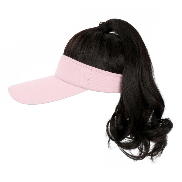 Golf Ponytail Extension Hair Synthetic Wig Curly Wavy Wigs with Visor Hat hair Wigs for Women