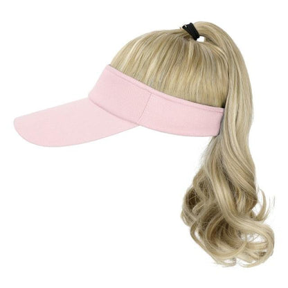 Golf Ponytail Extension Hair Synthetic Wig Curly Wavy Wigs with Visor Hat hair Wigs for Women