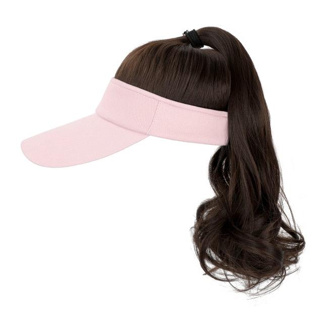 Golf Ponytail Extension Hair Synthetic Wig Curly Wavy Wigs with Visor Hat hair Wigs for Women